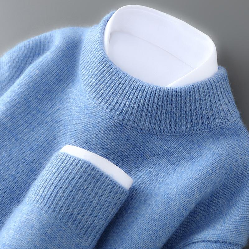 Men s 100% Wool Half-Neck Sweater - Autumn/Winter Loose Knit Pullover M