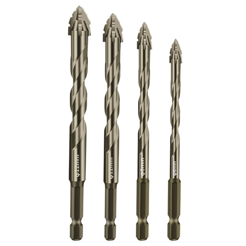 Serrated Tile Drill Bit Four-Edged Hexagonal Shank Drill Bit Drilling Tool for Glass Ceramic Concrete Brick