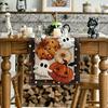 1pc Linen Polka Dot Pumpkin Ghost Table Runner, Halloween Farmhouse Indoor Kitchen Dining Decor, Home Party Tablecloth, Woven Cover, Rectangular Shape