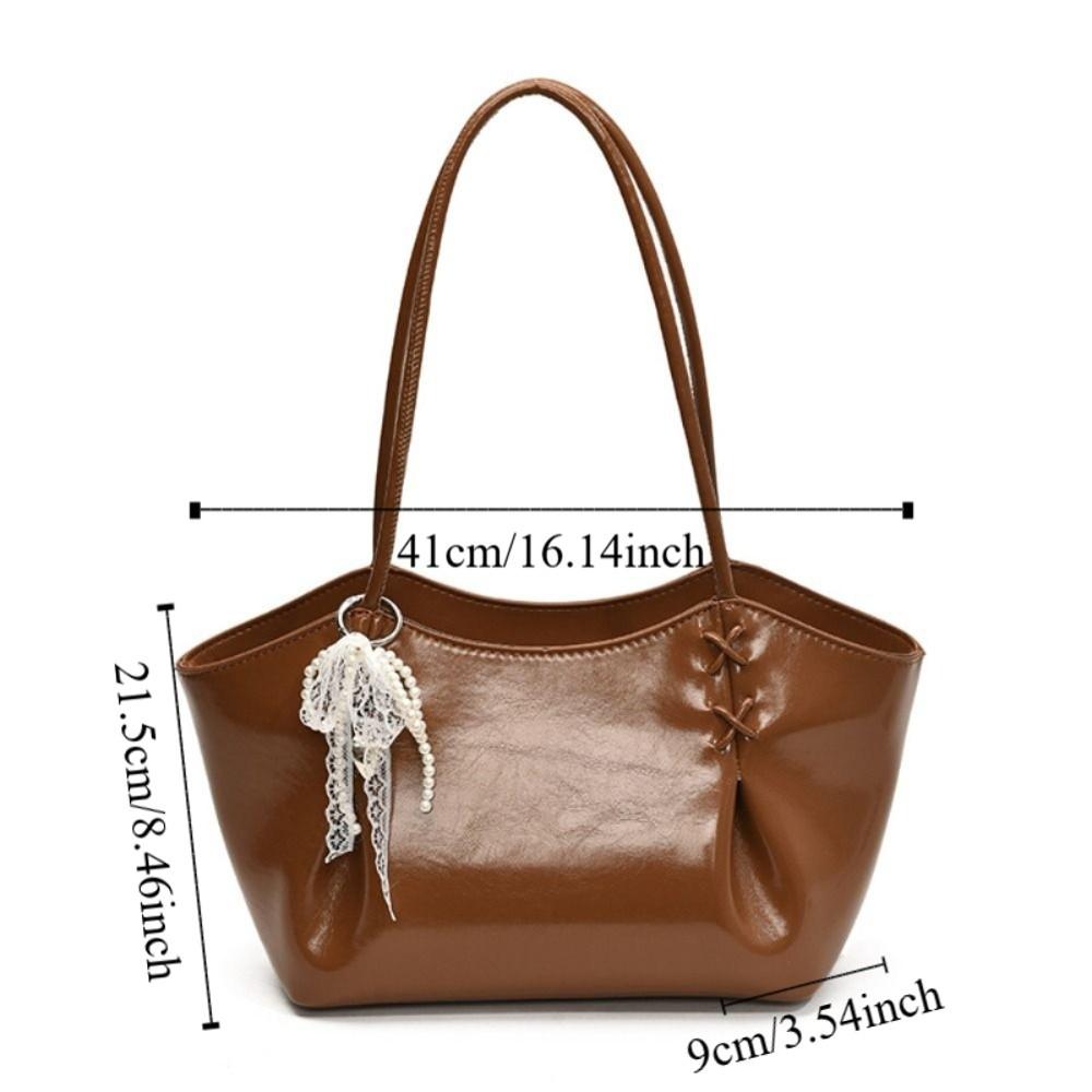 with Pendant Commuting Handbag PU Leather French Tote Bag Autumn Winter Underarm Bag  Travel