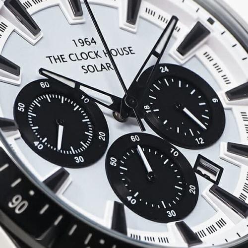 The Clock House Men's Solar Chronograph Watch, Business/Casual, MBC1003-WH1A, White/Black, Panda Color