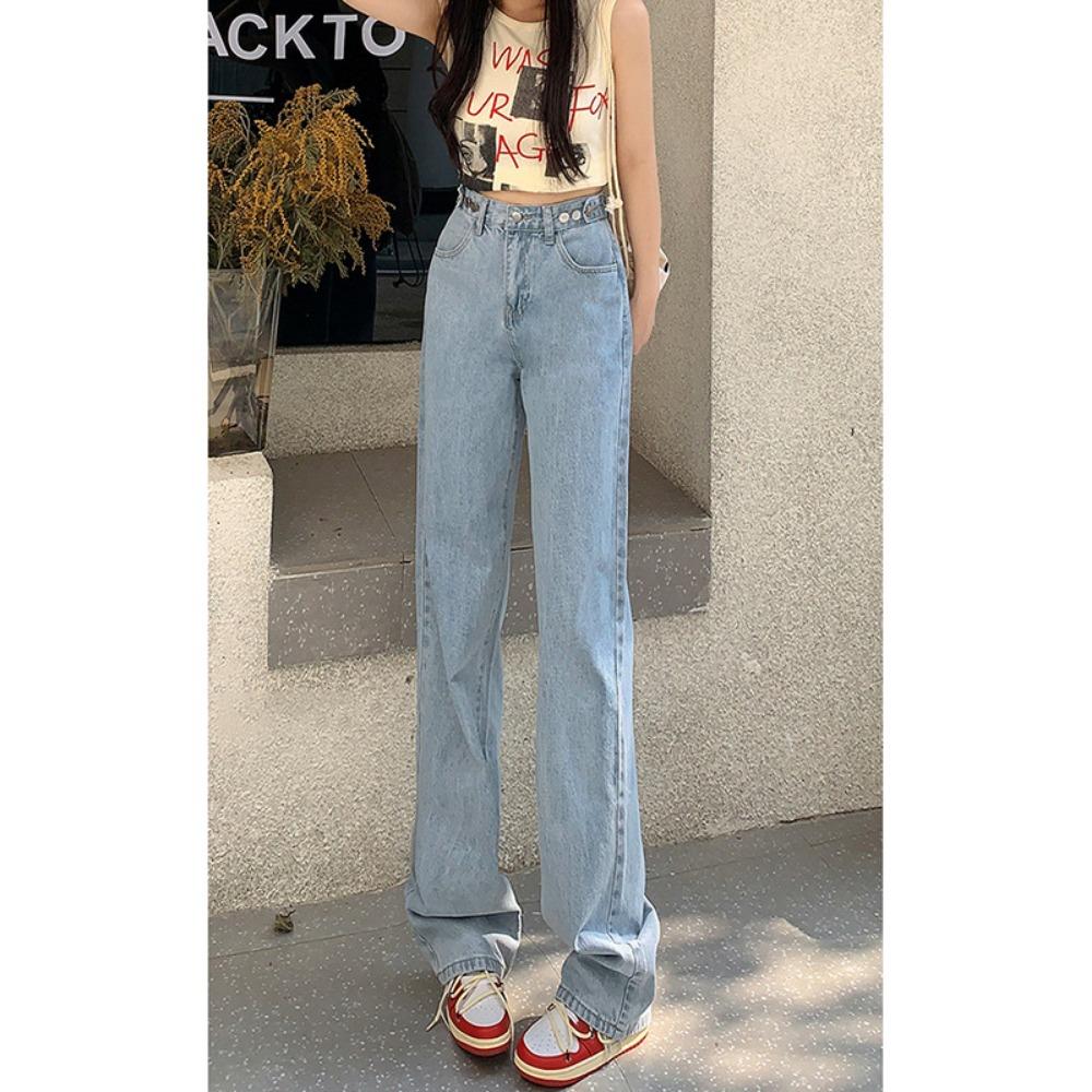

Trendy wide-leg jeans women s 2025 spring and autumn thin small high-waisted and thin straight floor-mopping jeans 2XL светло-синий