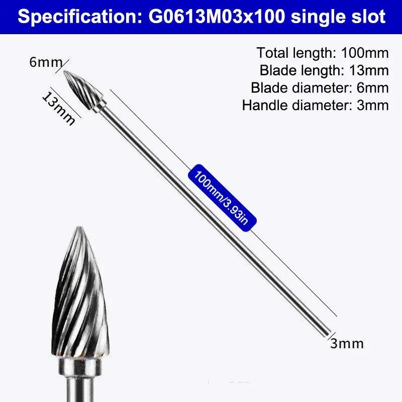 1/5PCS 3x6x100mm Long Single Cut Solid Carbide Rotary Burrs Set Rotary Tools Rotary Burrs Hard Alloy Rotary File Polishing Head