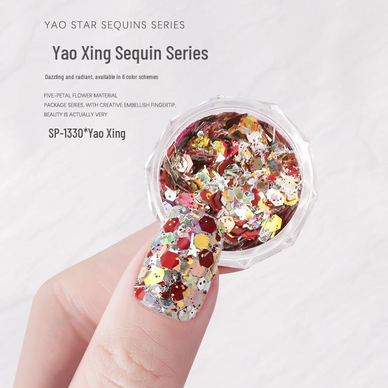 Yao Xing Nail Art Glitter Mix: Coarse & Fine Sequins, Five-Pointed Stars, Irregular Hexagons
