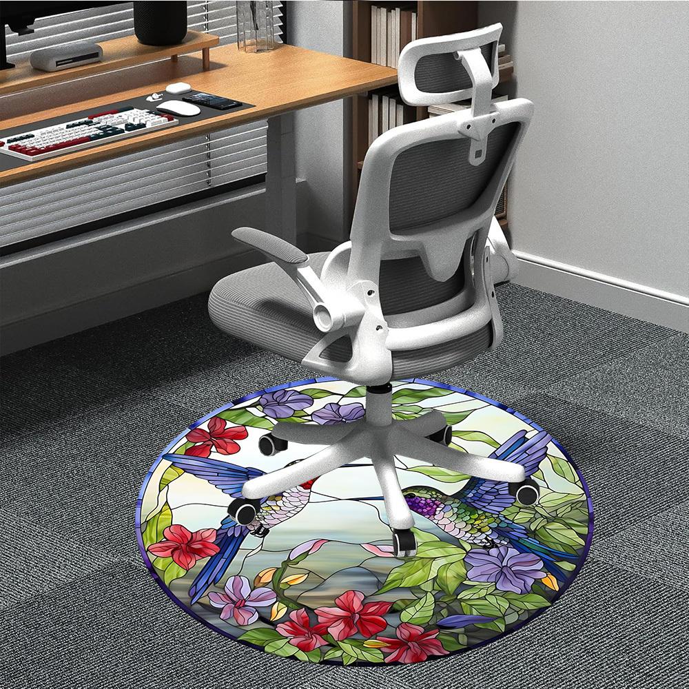 

1pc Hummingbird Stained Glass Chair Carpet for Office, Soft, Non Slip Polyester Mat, Office, Entryway, Living Room, Bedroom 80cm