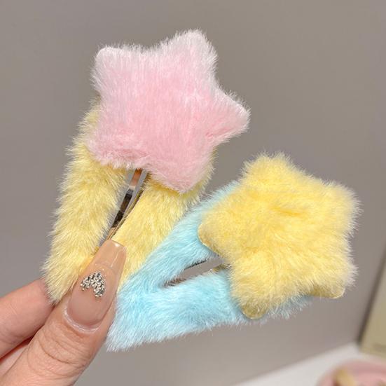 4Pcs Hairpin Plush Star Shape Bang Hair Clamp Kids Warm Autumn Winter Hair Clip Firm Hold No Scratch Hair Accessory