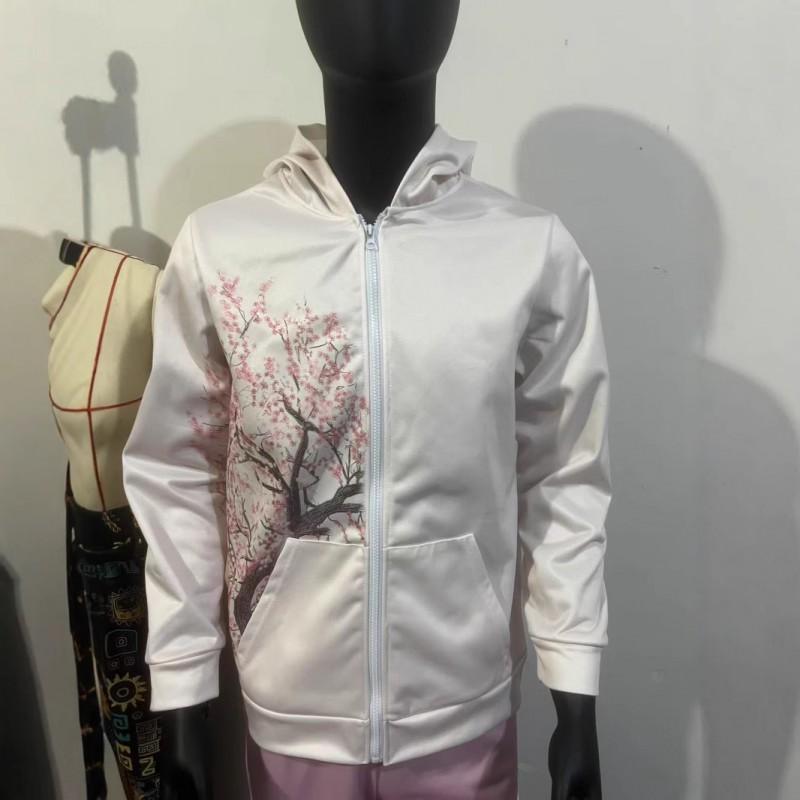 Damen Oversized Kapuzenpullover mit 3D Digitaldruck Reißverschluss vorne Lockere Passform Langarm Freizeit Oberteil