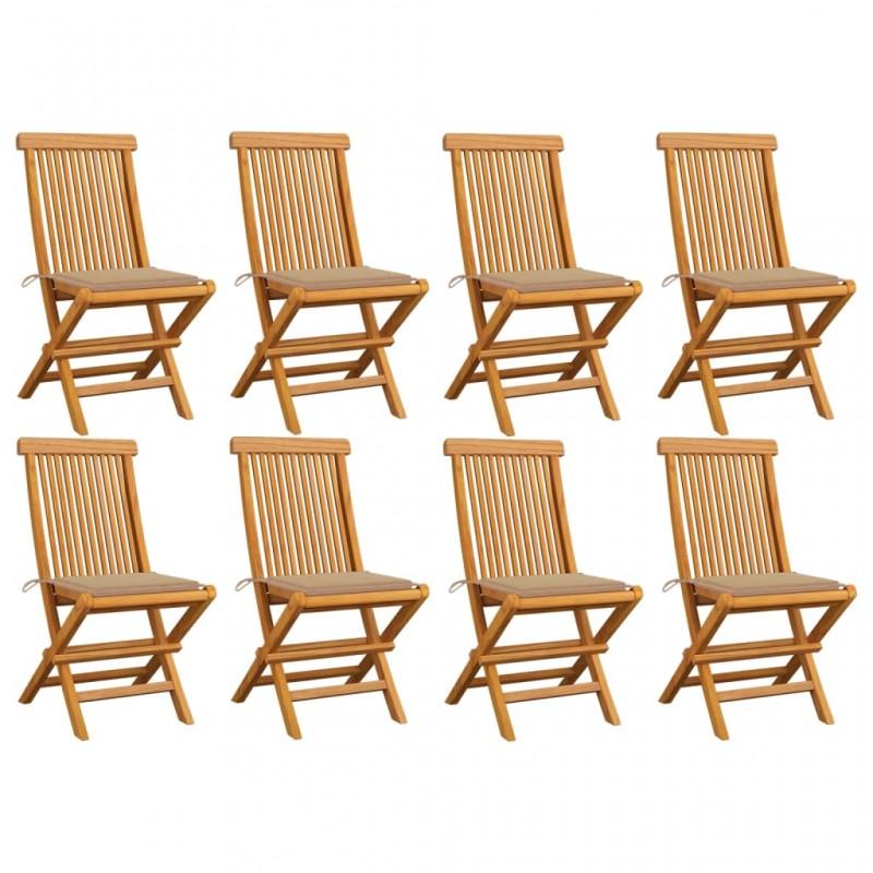 Día y Noche - Día y Noche Sillas de jardín 8 unidades teca maciza con cojines beige