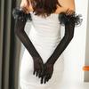 Lace Pearl Etiquette Gloves Perspective Sunscreen Sleeves Fashion Long Gloves  Wedding Dress