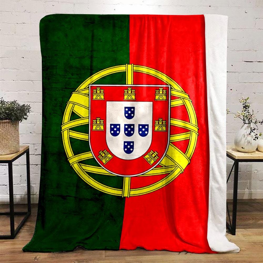 A Red and Green Background with a Yellow Armillary Sphere and a Shield. for All Seasons Blanket Lunch Break Throw Gift