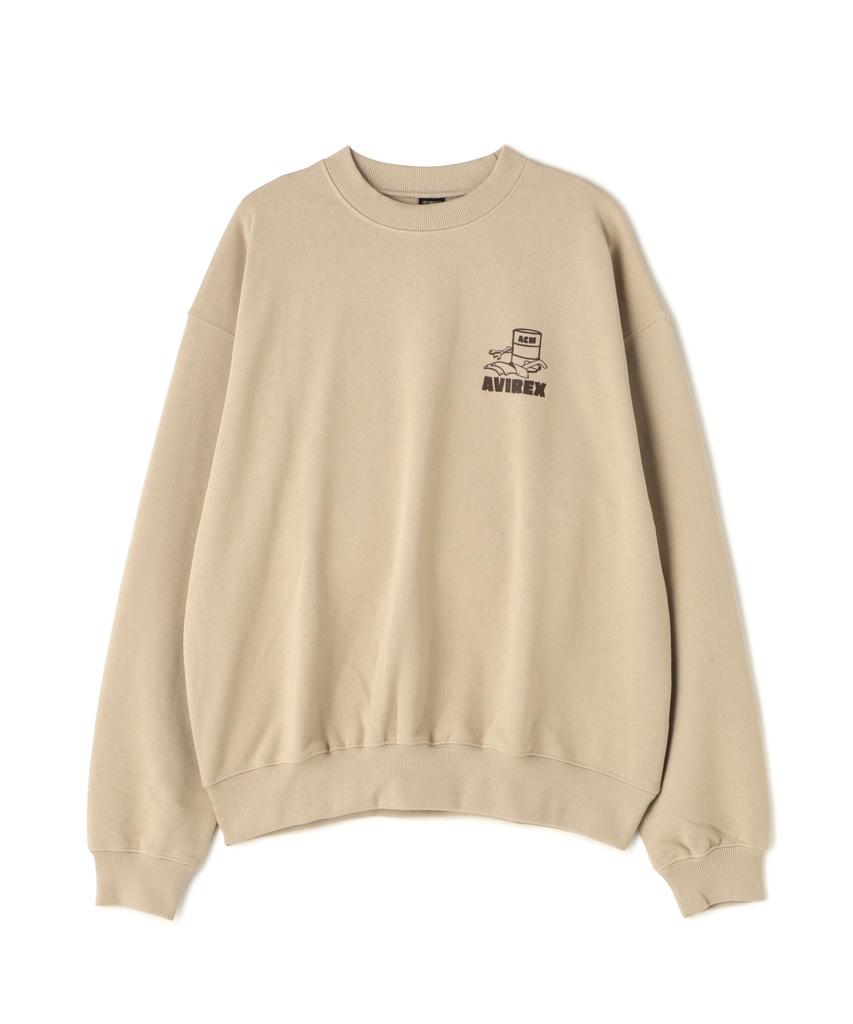 Avirex Flight Mechanic Crew Neck Sweat Flight Mechanic Crew Neck Size (WEB&DEPOT Exclusive) Men's Sweatshirt, M, 040, Beige, 783-4932005