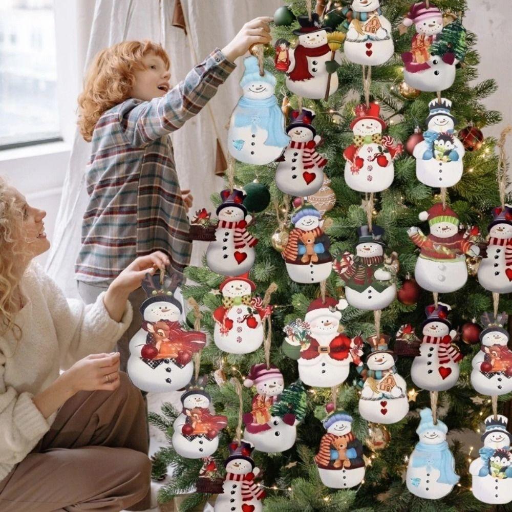 12Pcs DIY Xmas Hanging Ornaments Wooden Christmas Tree Decoration Creative Santa Hanging Pendants