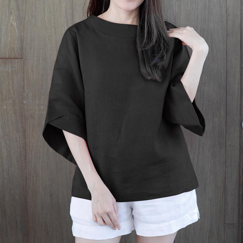 

ZANZEA Женская повседневная однотонная блузка с круглым вырезом и рукавом 3/4