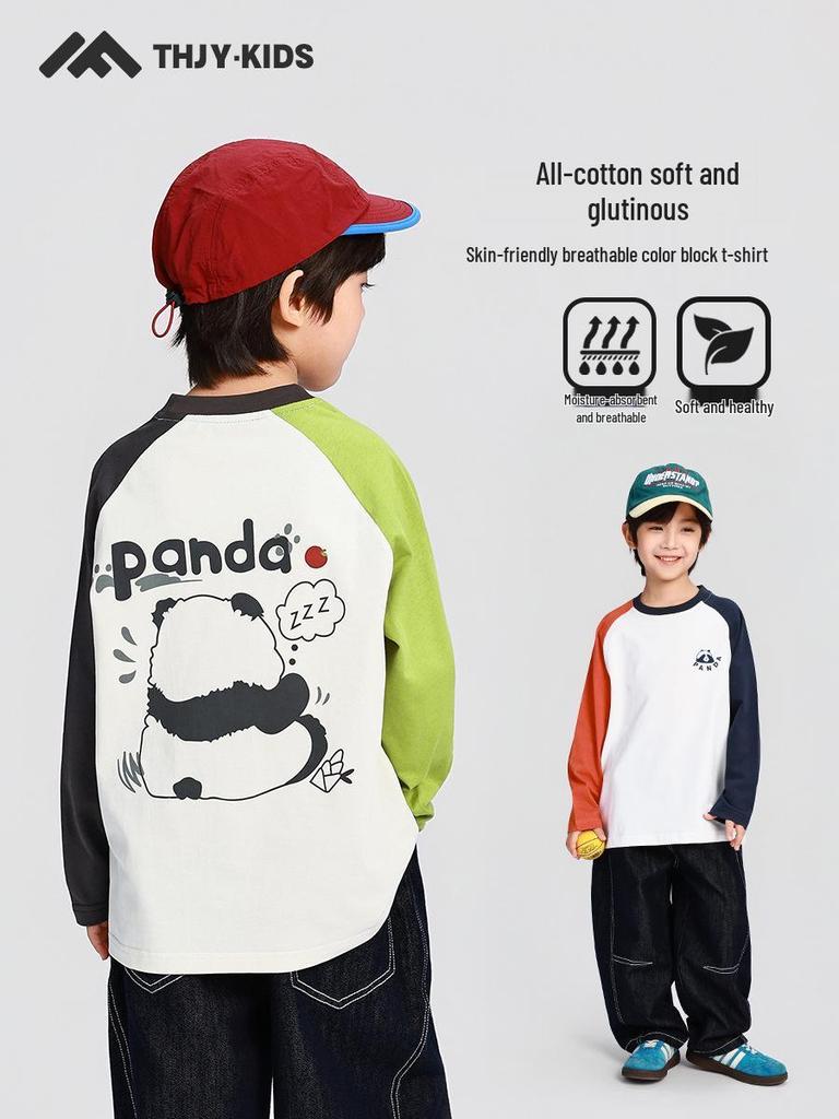Pojkars höst 2025 T-shirt med rund hals och raglanärm för barn