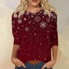 Women's Fashion Casual Christmas Tree Printed Round Neck Three-Quarter Sleeve T-Shirt Top
