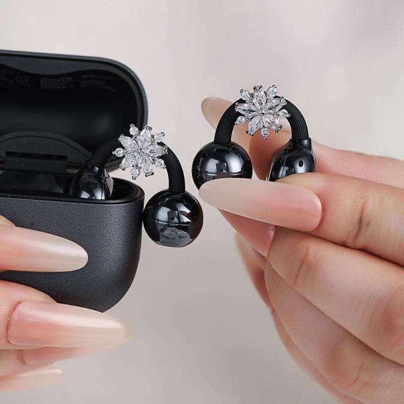 Flower Design Sparkling Zircons Headphone Buckles Clip On Ear Hook Accessory For FreeClip 1 2 Headphones Adornment