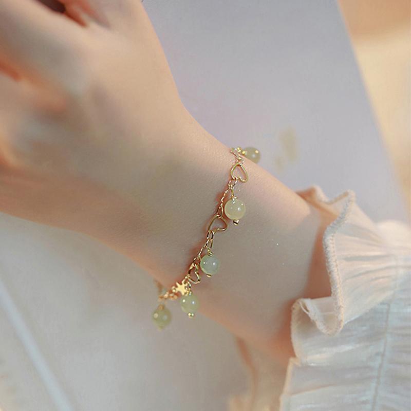 Hetian Jade Bracelet For Women Trendy Star Heart Tassel Charm Bracelet Jewelry