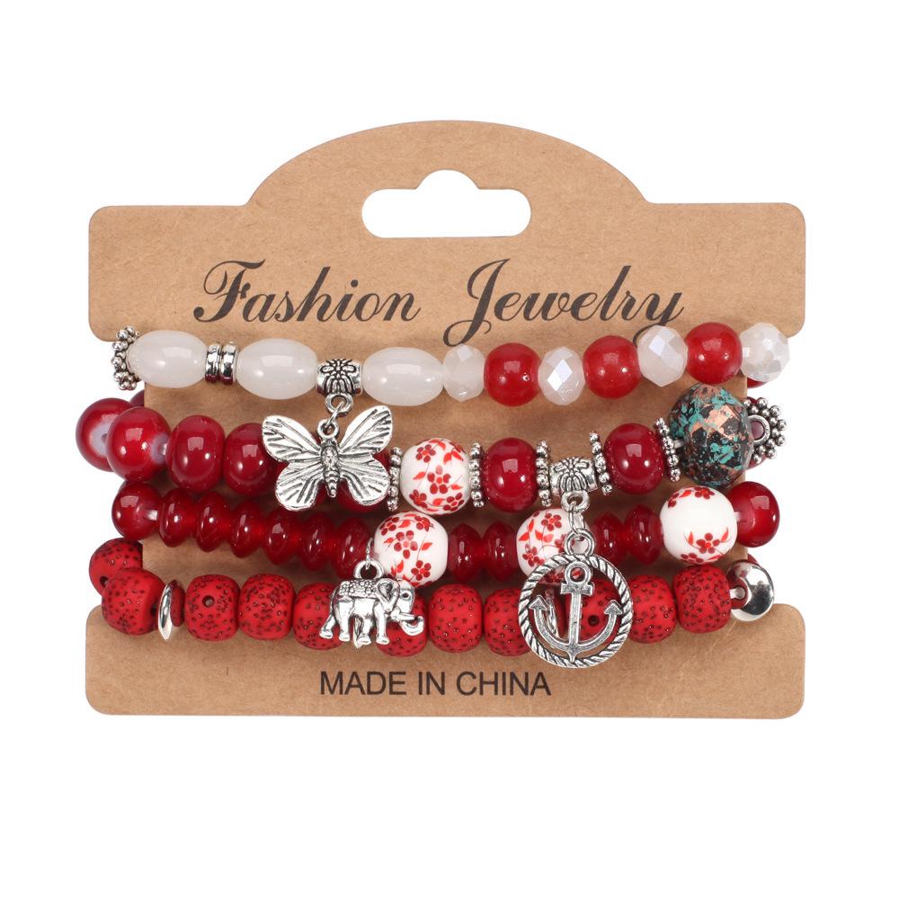 Bohemian Retro Beaded Bracelet with Anchor Pendant