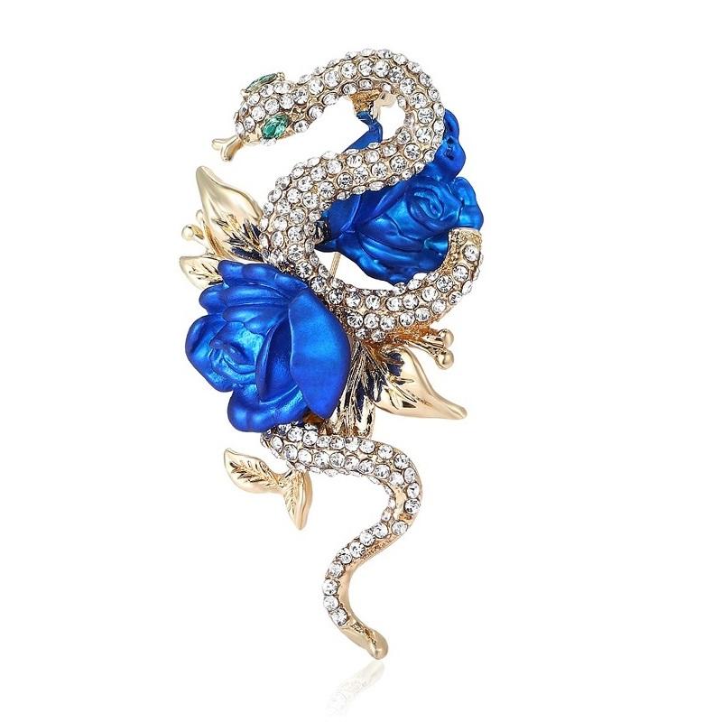 

Wuli&baby Luxury Rose-flower And Snake Brooches For Women 2-color Shining Year Of Snake Brooch Pins Party Gifts