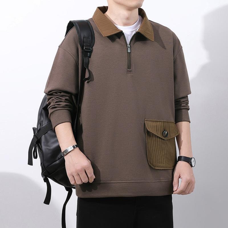 Men's High-end Designer Hybrid Polo Shirt Hoodie with a Loose Fit, Long Sleeves, Half-zip Design, and Polo Collar Casual Top.