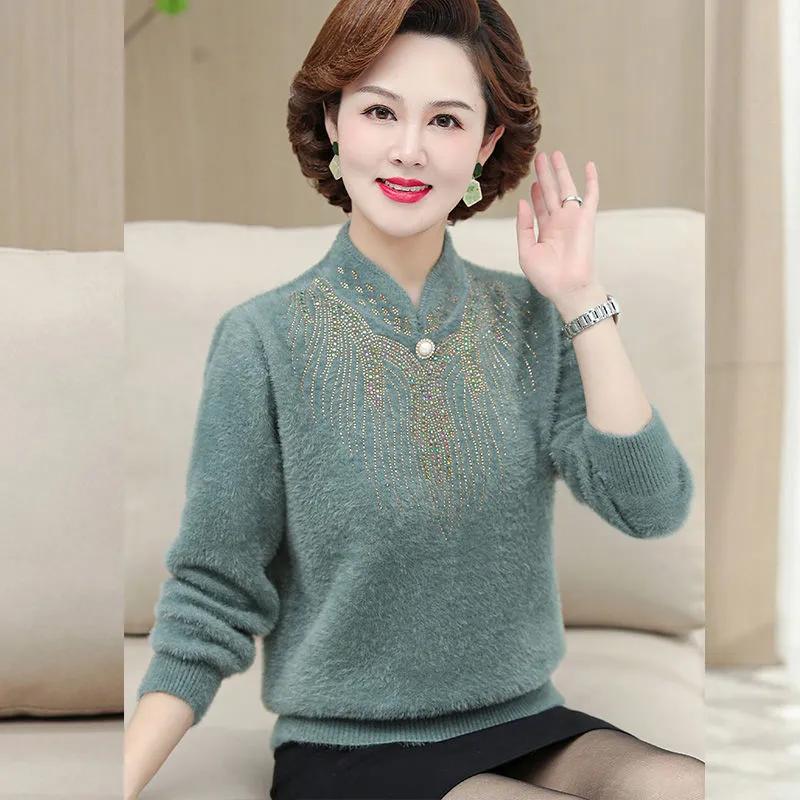 Mother's Clothing Autumn and Winter Mink Plush Sweater Middle-aged Women's Warm Top Middle-aged and Old Women's Bottom Shirt