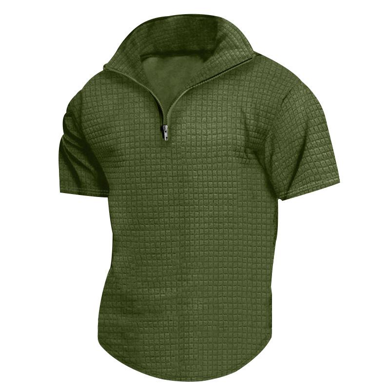 

Men s Polo Shirt T-shirt Men s Short Sleeve Solid Color Zipper Small Checkered Summer Breathable Casual Shirt XXXL