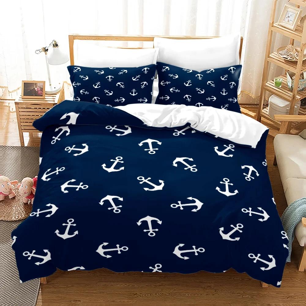 Marine Anchor Pattern Duvet Cover Set Fashion Bedding Set Ultra Soft Quilt Cover and Pillowcases for Boys Teens Boys Bedroom Man