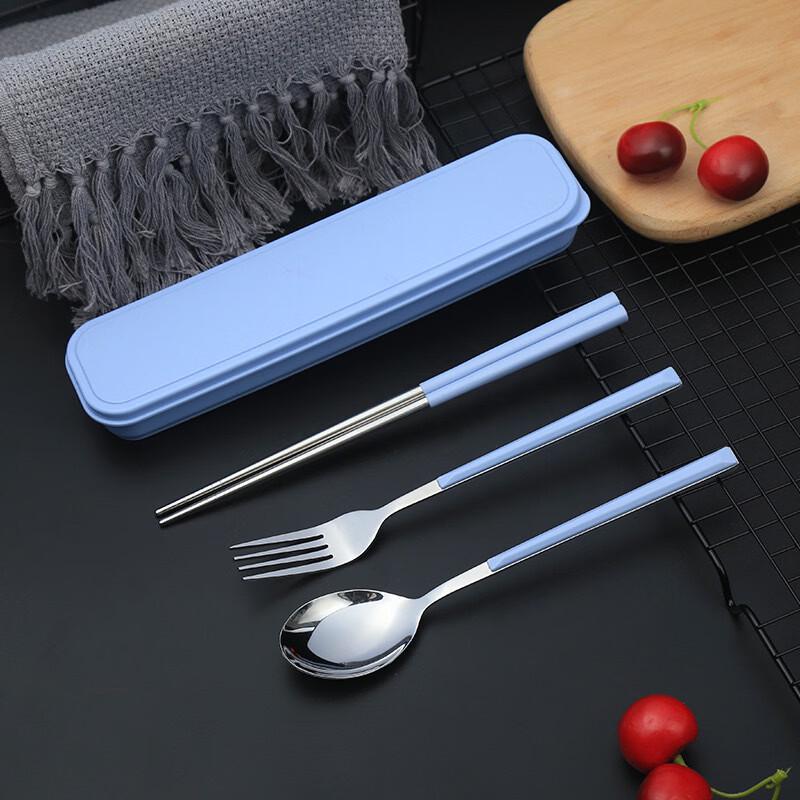 Portable 3-Piece Stainless Steel Cutlery Set with Plastic Handle