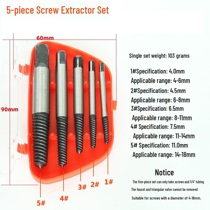 4-Point & 6-Point Triangle Valve Water Pipe Screw Extractor Set (5/6/8 Pcs) for Broken Thread Removal