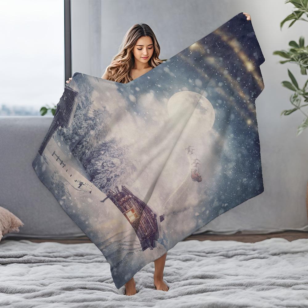 Tuniu Winter Forest Fleece Blanket Warm Throw Sofa Bed Christmas Gift Decorative Throw Blanket