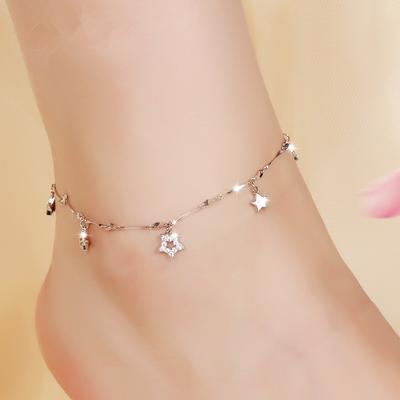 925 Silver Star Anklet Simple Anti-Allergy Women's Zircon Micro Rhinestone Pentagram Ornament