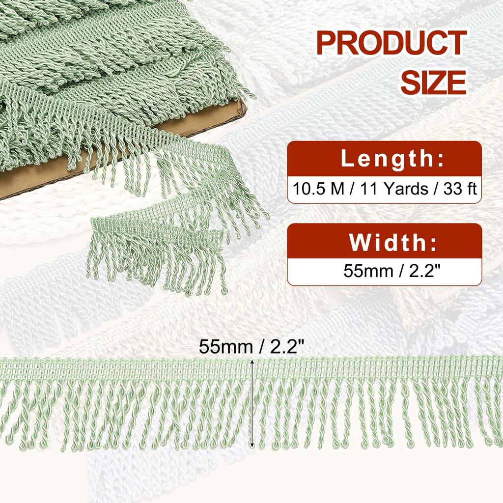 PATIKIL Grüner Fransenbesatz, 11 Yards x 55mm, Vorhangquasten-Stoffbesatz für Vorhänge, Sofas, Kleidung, DIY Dekoratives Nähen