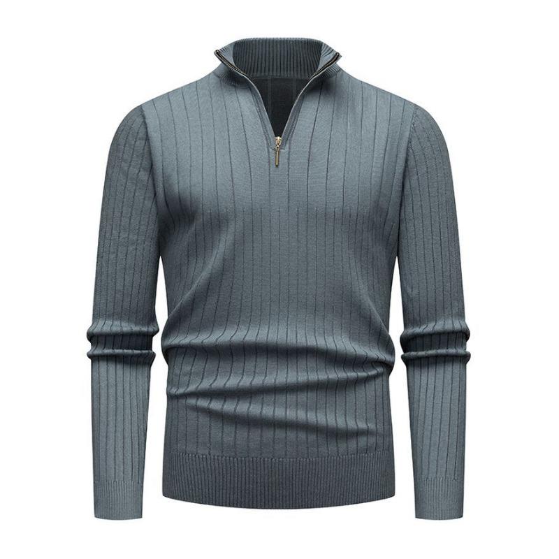 Half Zip Stand Collar Men Solid Color Casual Knitted Pullover Sweater