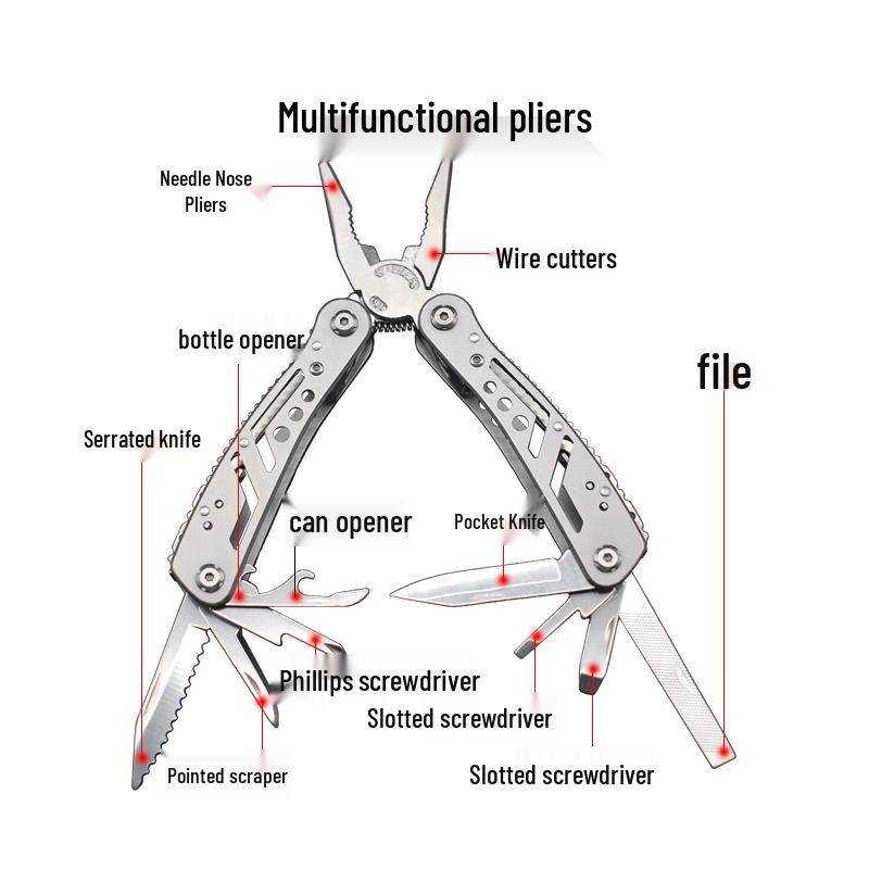 Outdoor Multi-Tool Folding Pliers with Three-Hole Design - Silver Multifunctional Jeep Combination
