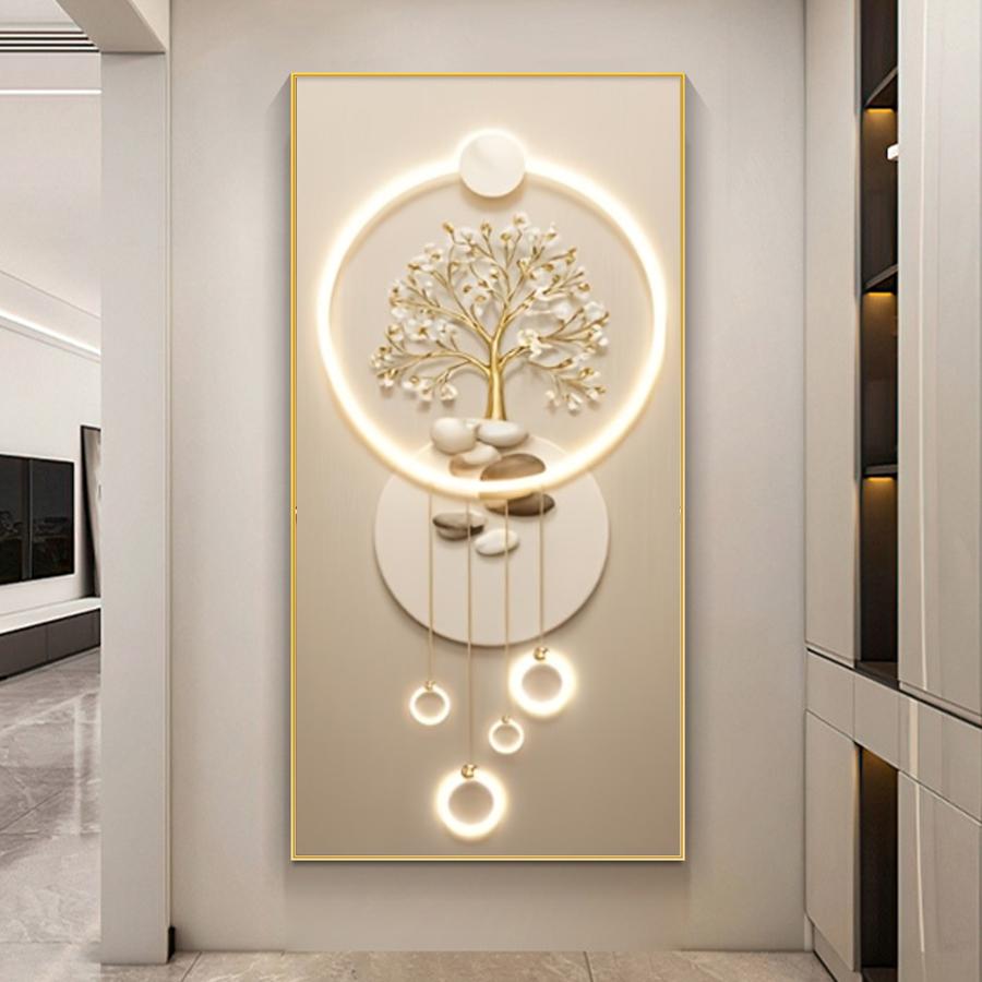Modern Art Golden Tree Stone Canvas Wall Art Frameless Portrait Orientation Luxury Chic for Living Room Decor, No Frame