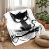 Black Cat Reading Books Blanket Personalized Name Flannel Blanket Soft Cozy Plush Throw for Sofa Bed Lightweight Home Decor
