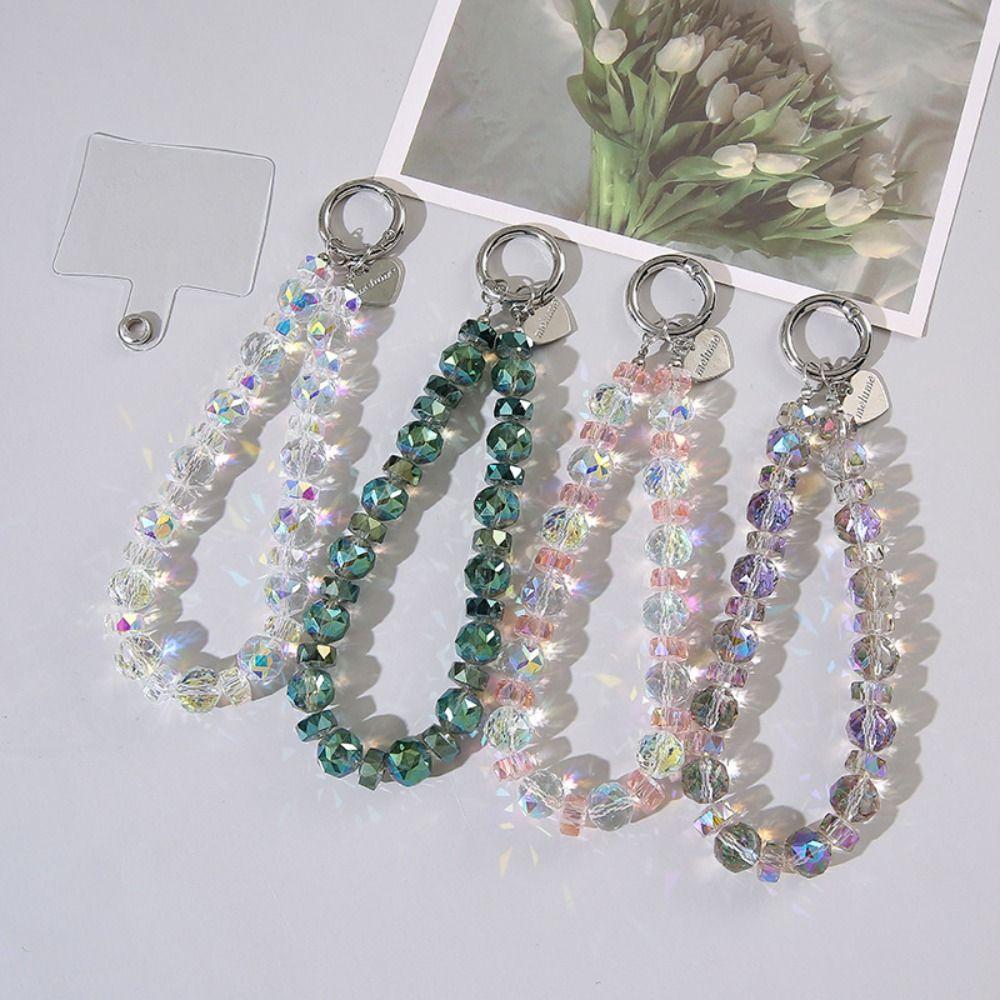 

Transparent Crystal Bead Pendant Glitter Phone Lanyard Stylish Wrist Crystal Chain for Women Girls зелений
