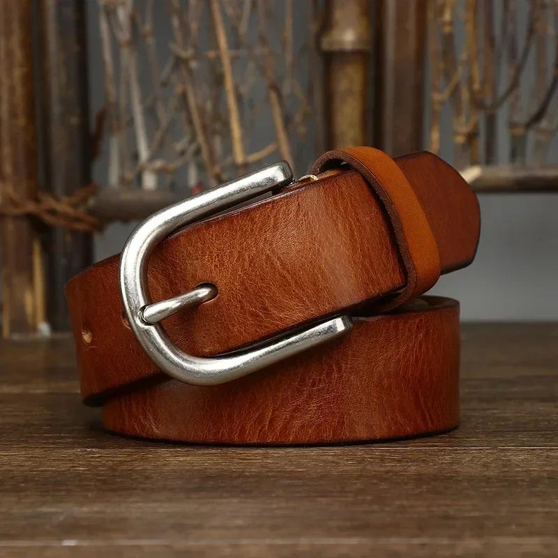 3.7CM Thick Cowhide Genuine Leather Casual Jeans Cowboy Belt Men Pin Buckle High Quality Retro Luxury Designer Male Strap Cintos