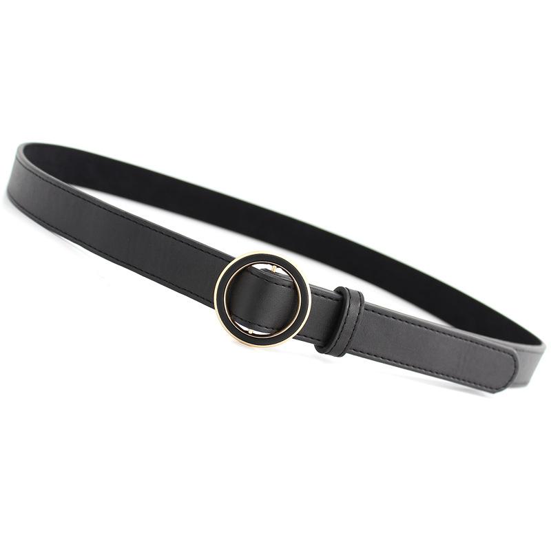 Ladies Painted Round Day Buckle Belt Non-Punching Decorative Belt Non-Porous Belt