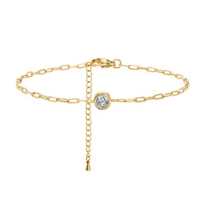 Dainty Minimalist Stainless Steel 18K Gold PVD Plated Clear Zircon Charm Bracelet Women