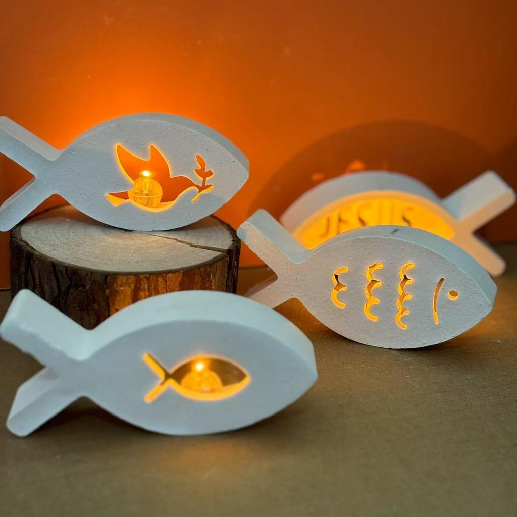 Jesus Fish Candle Holder Silicone Plaster Mold Candle Drip Balloon Light Ornament Home Decoration