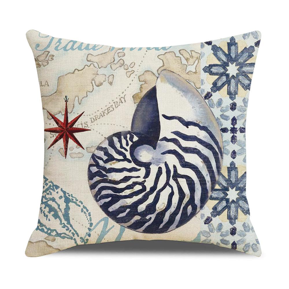 Retro Mediterranean Ocean Digital Print Linen Pillow Reading Cushion Home Furnishings