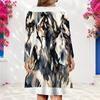 Women Plus Size V Neck Long Sleeve Blue Printed A Line Dress
