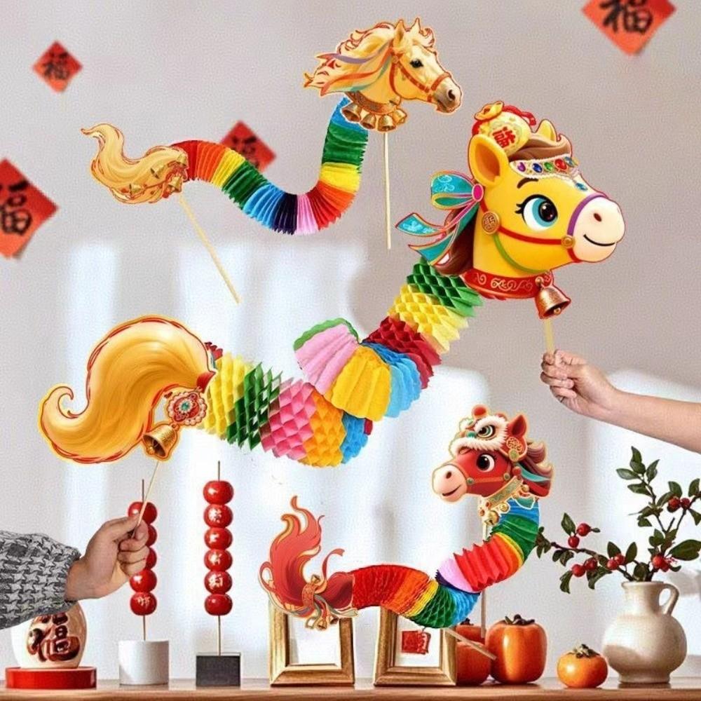 Cartoon Chinese Paper Dance Horse 2026 Horse Year 3 D Dragon Horse Craft Handmade Handheld Horse Ornaments Lunar New Year Gift