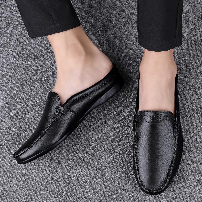 Fashion Hot Selling Men's Leather Casual Shoes Spring Autumn Versatile for Home Commuting Loafers Anti Slip Comfortable Men's Slippers