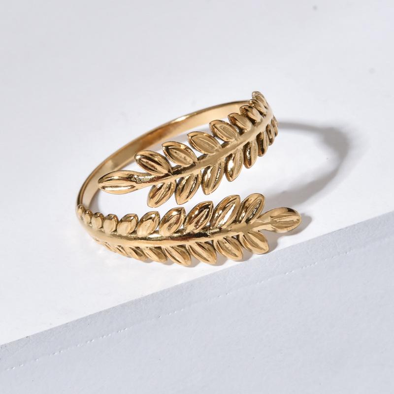Stainless Steel Trendy Wheat Ear Open Ring for Women - Light Luxury Fashion Design with High-End Appeal