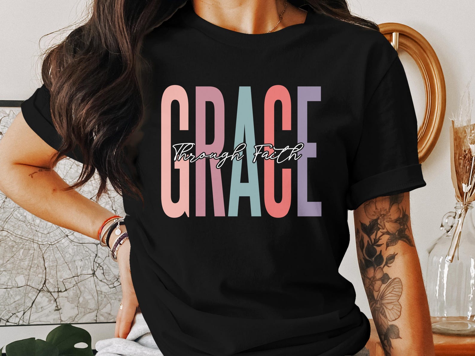 Grace Through Faith T-Shirts, Christian T-Shirts, Jesus T-Shirts, Holy Cross T-Shirts, Religious Apparel, Faith Based Gift S