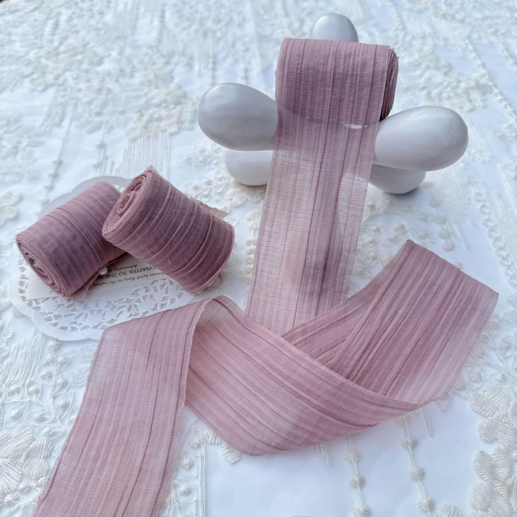 Elegant Striped Pleated Ribbons Simple Solid Color Chiffon Ribbons 5cm*5m Packaging Material Wedding Ribbons