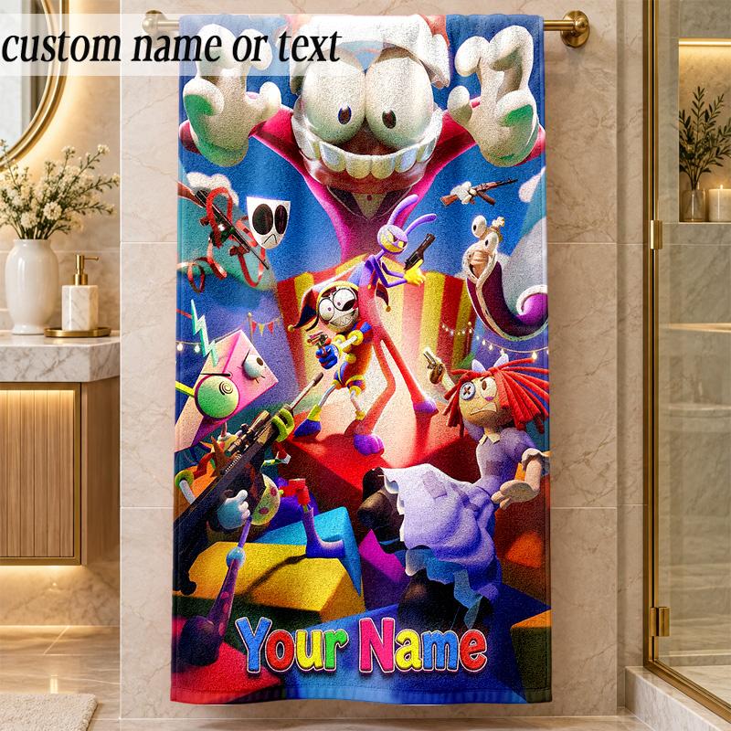 Beach TowelThe Amazing Digital Circus Custom Name Text Personalized Soft Towel for Beach Pool Indoor Home Decor Gift