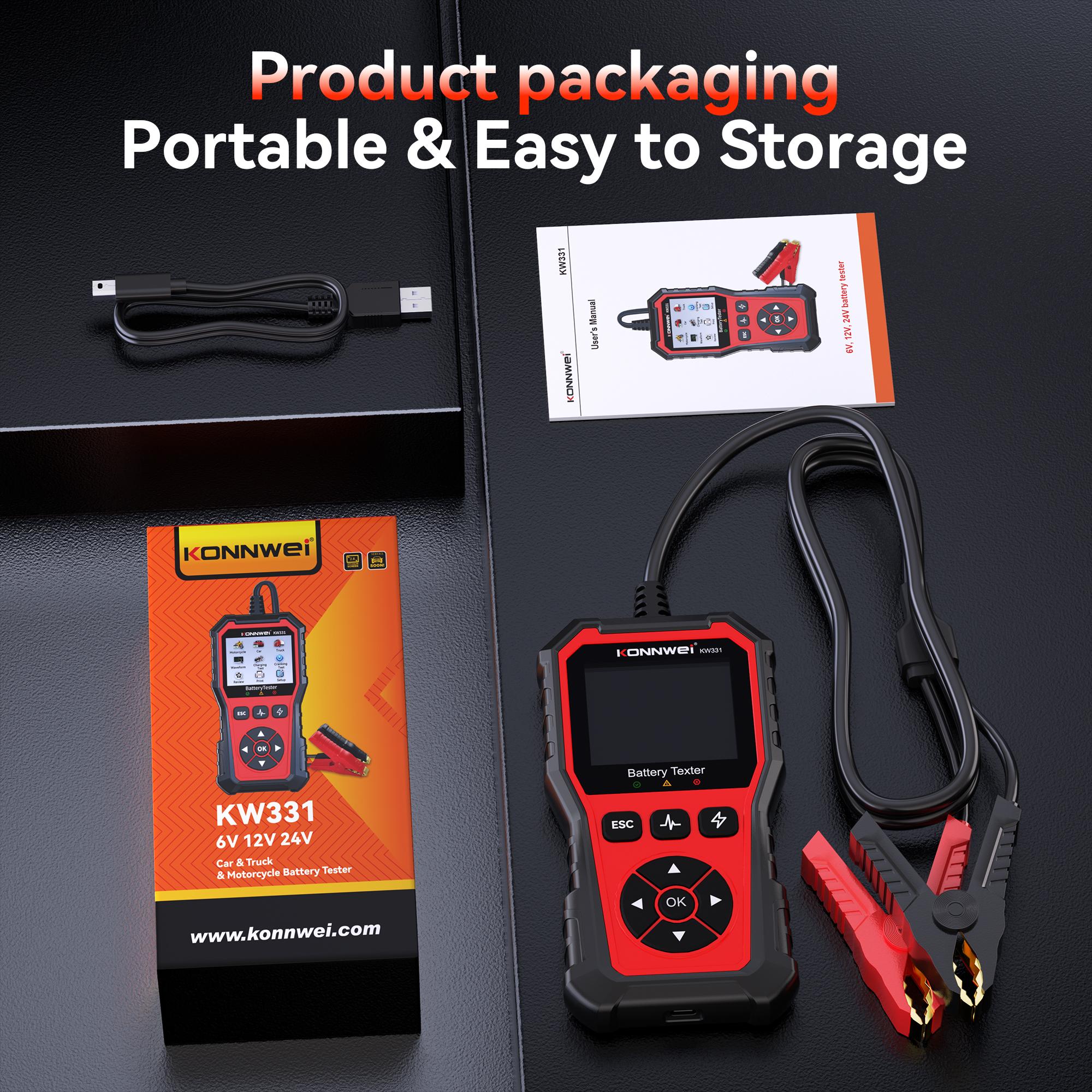 

2025 KONNWEi Car Battery Tester Fault Code Clearance Battery Information Monitoring Startup Test Car Battery Charging Scan Tool KW331